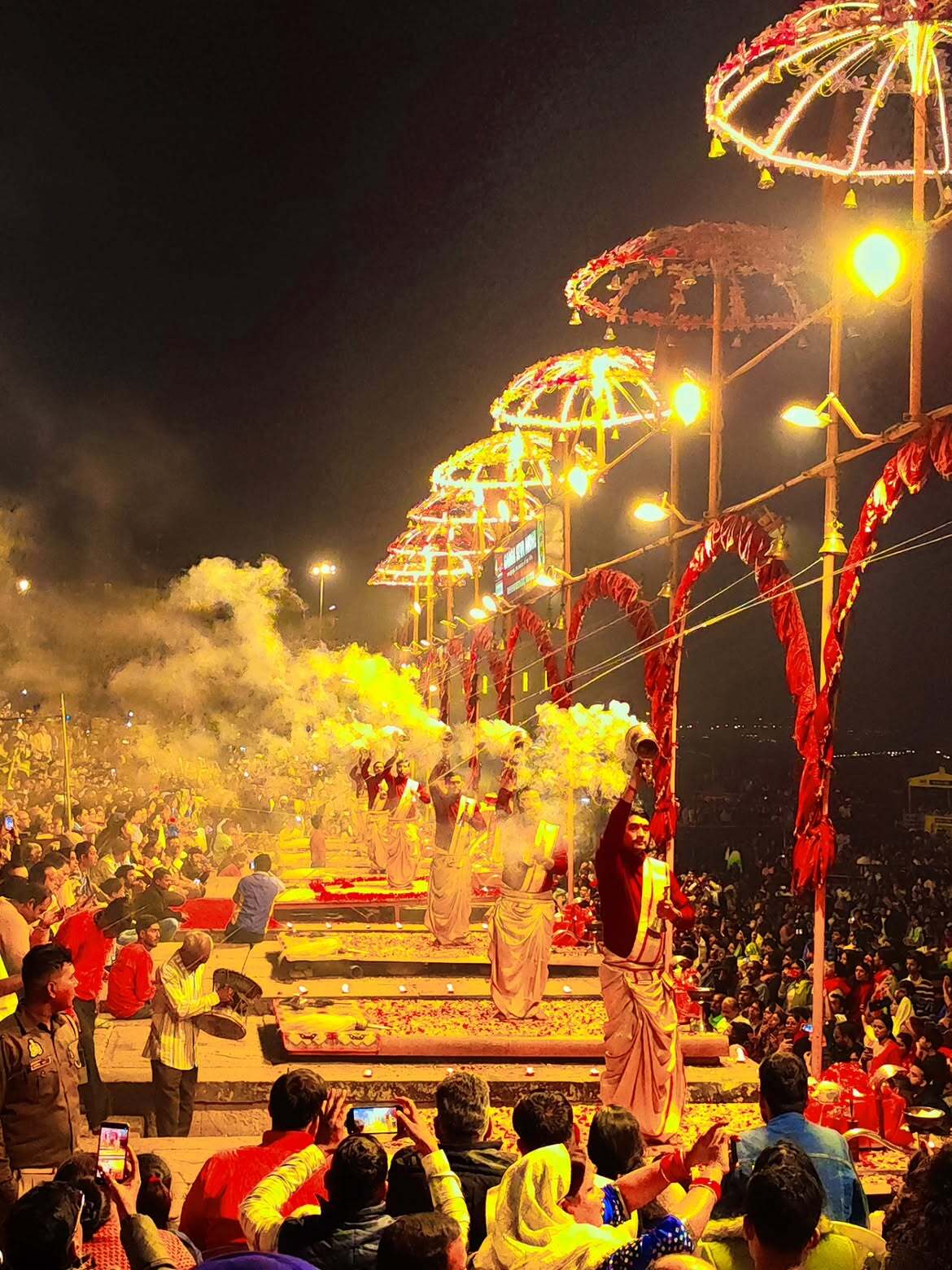 Priests performing Ganga Aarti at Dashashwamedh Ghat