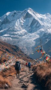 Trekker exploring the Himalayan mountains in India